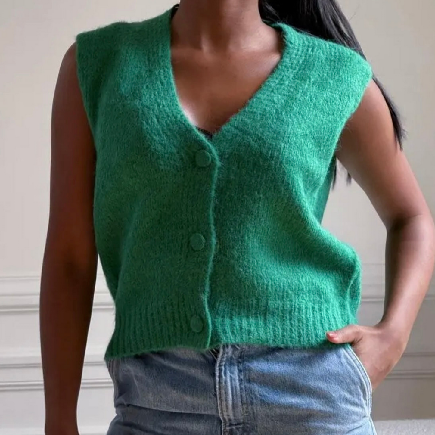 Large button super soft knit waistcoat