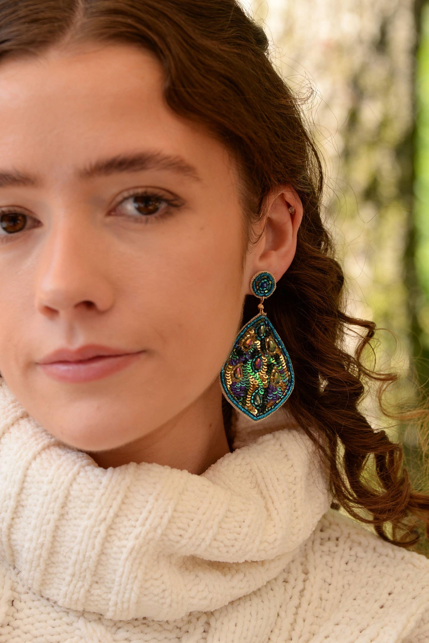 BLUE PEACOCK TEARDROP EARRINGS