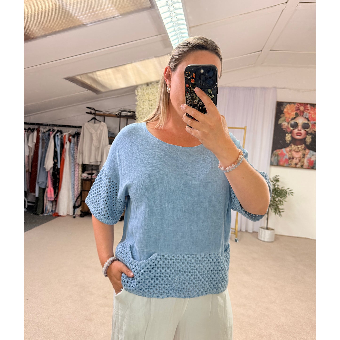 Premium washed linen mesh pocket tops