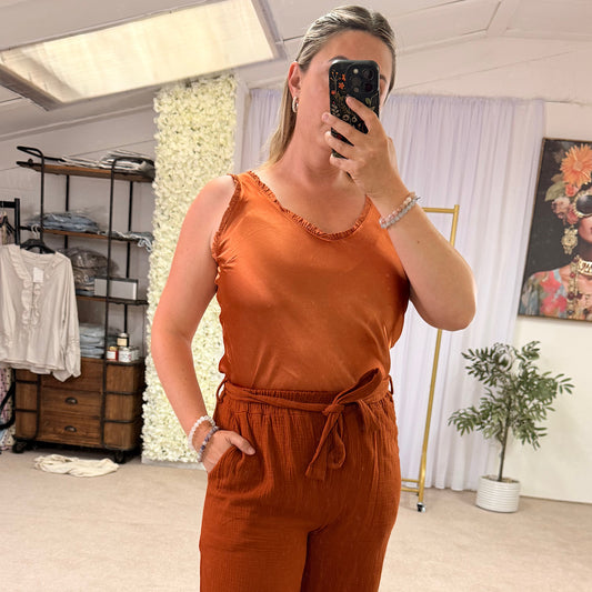 Silk feel frill vest tops
