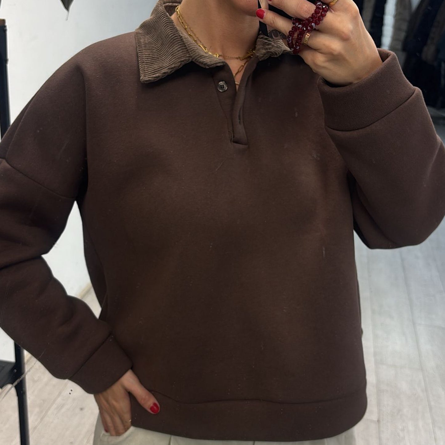 Super soft fleece corduroy collar sweatshirt