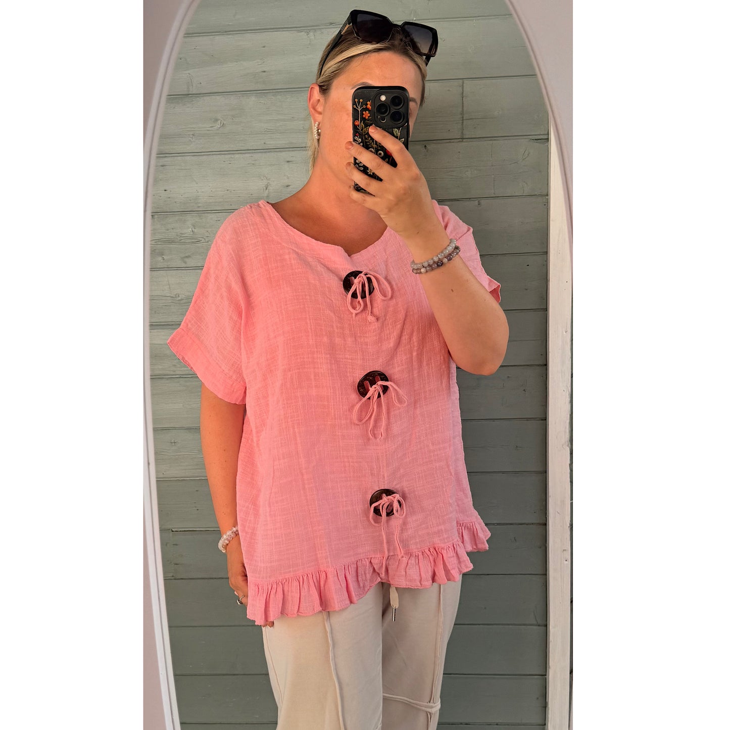 Button detail oversized tops