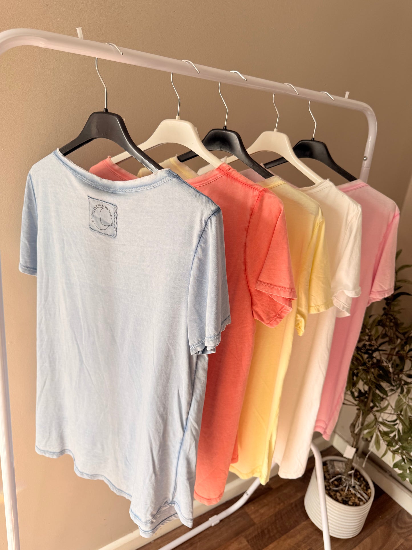 Acid wash cotton t-shirts (with a little logo of I love you to the moon and back )