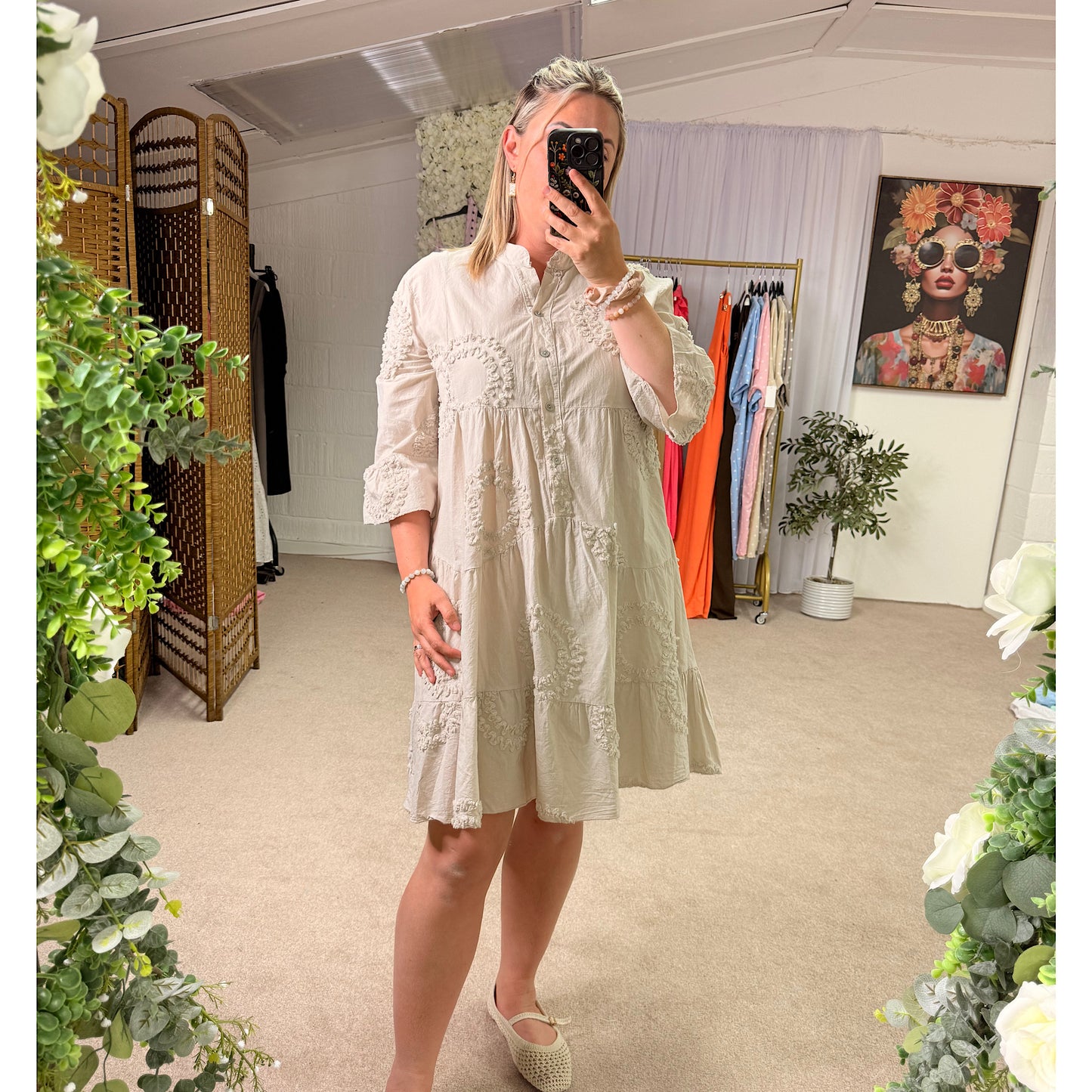 Embroidered detail swing dress