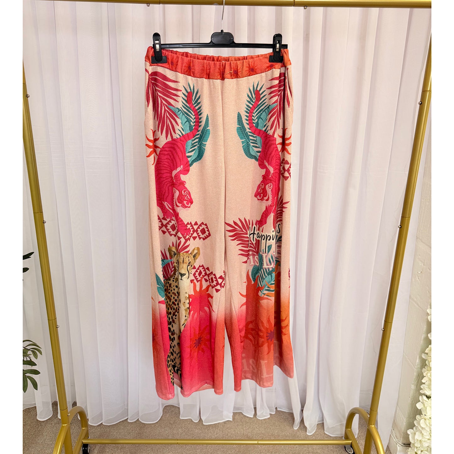 Savannah Shimmer Wide Leg Trousers β Tropical Print