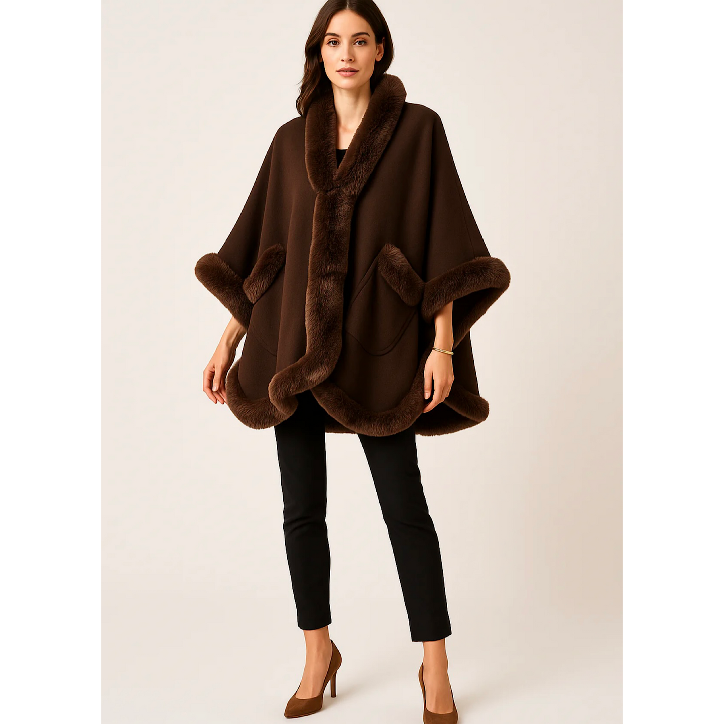 Faux fur poncho