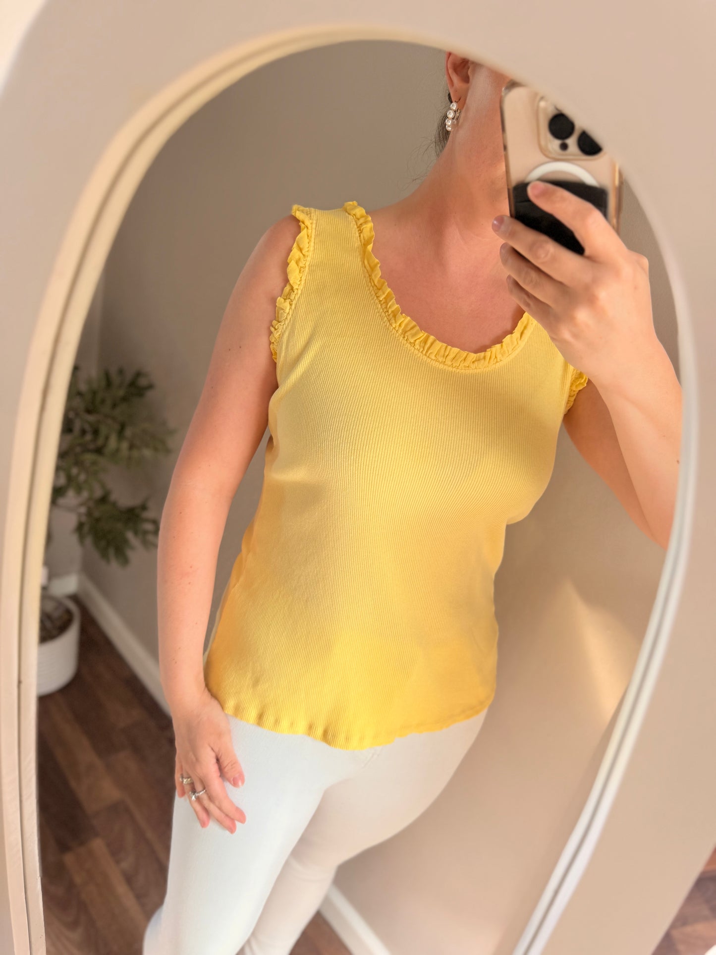 Frill hem ribbed cotton vest