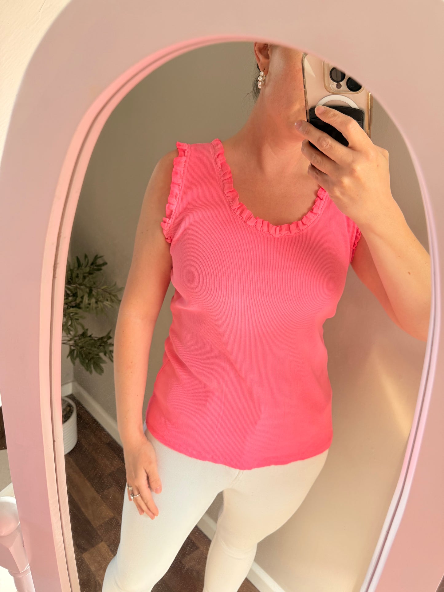 Frill hem ribbed cotton vest