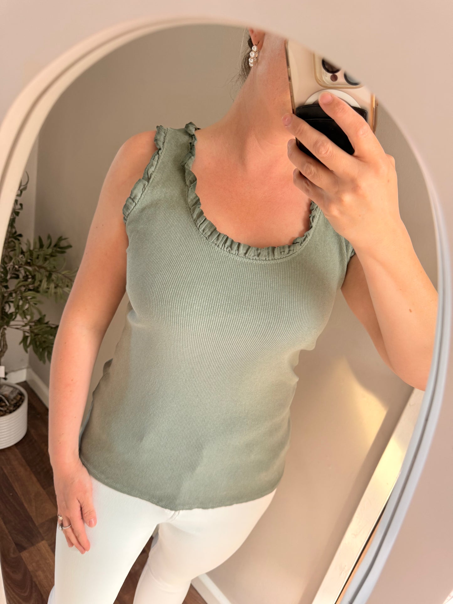 Frill hem ribbed cotton vest