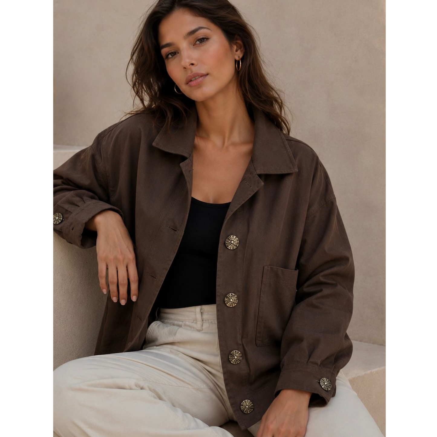 Macie pocket gold buttoned denim look jacket