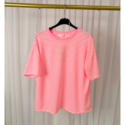 Super soft neon pink striped cotton t shirt