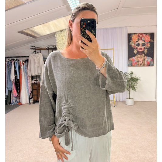 Premium Washed linen ruched tie top