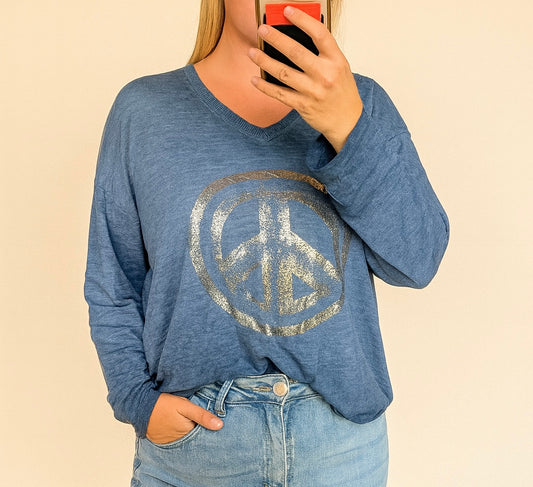 Peace sign embellished 100%cotton long sleeved top up to uk 16