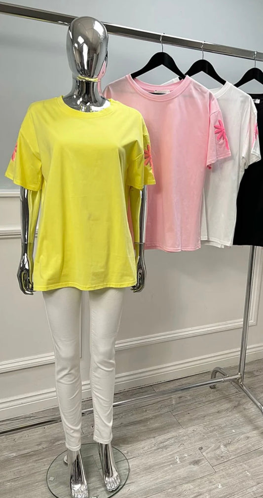 Embroidered sleeve t-shirt
