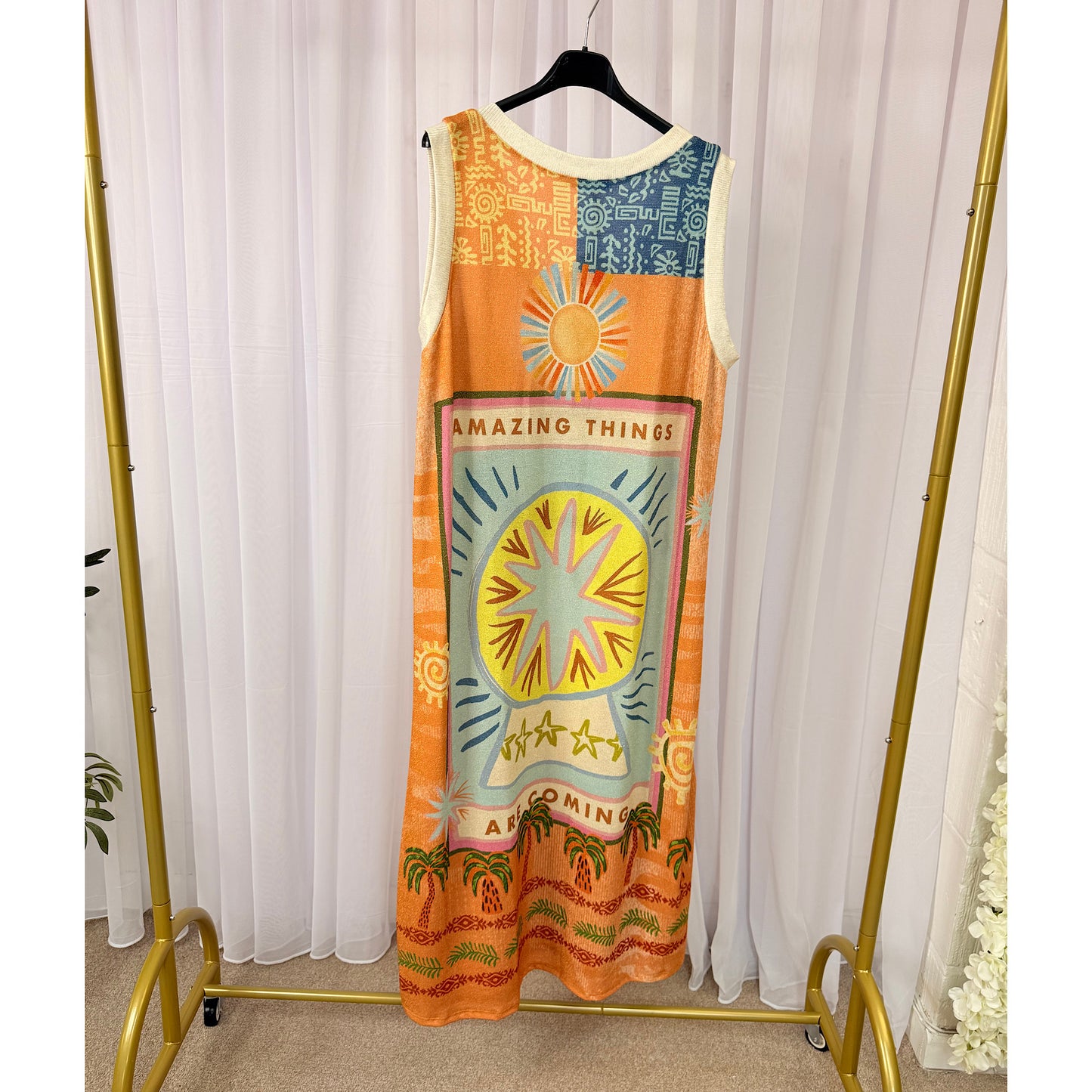 Evil Eye Shimmer Maxi Dress – Sunset Glow ☀️