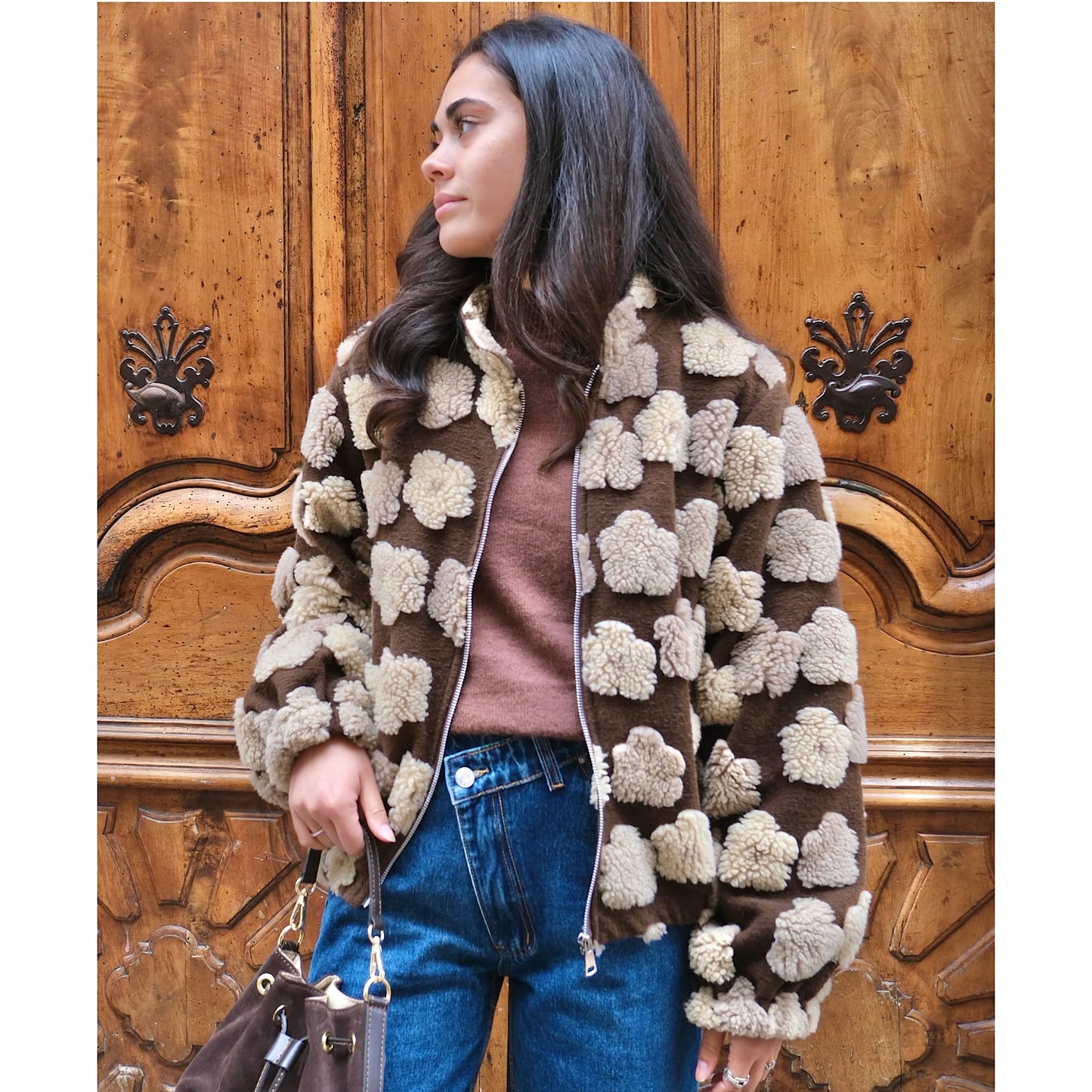 Flower shearling jacket