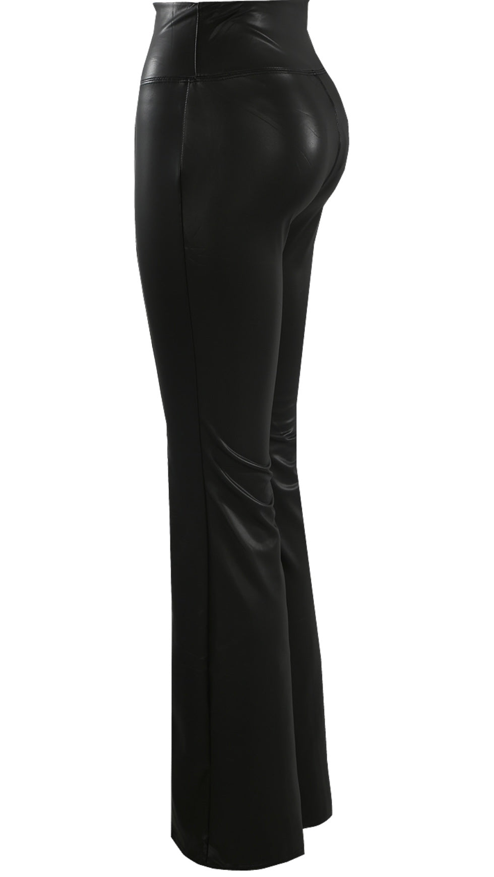 Black wet look flare trousers