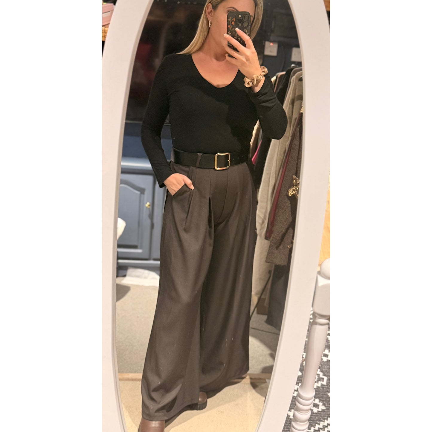 Palazzo trousers with belt