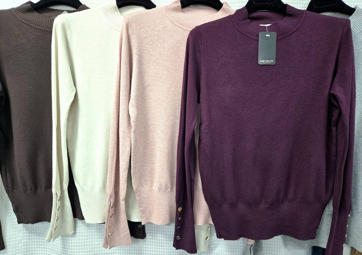 Long sleeeved Gold Button Turtle Neck Fine Knit tops