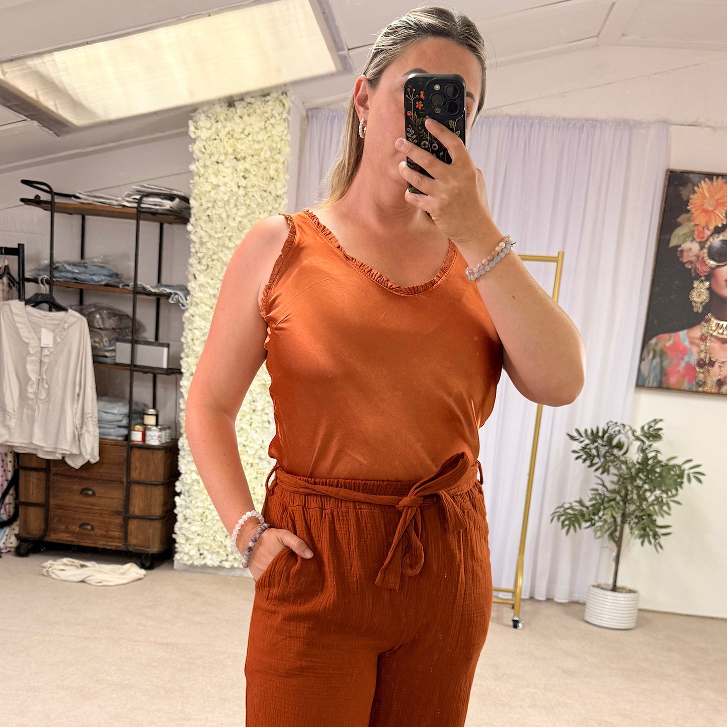 Silk feel frill vest tops