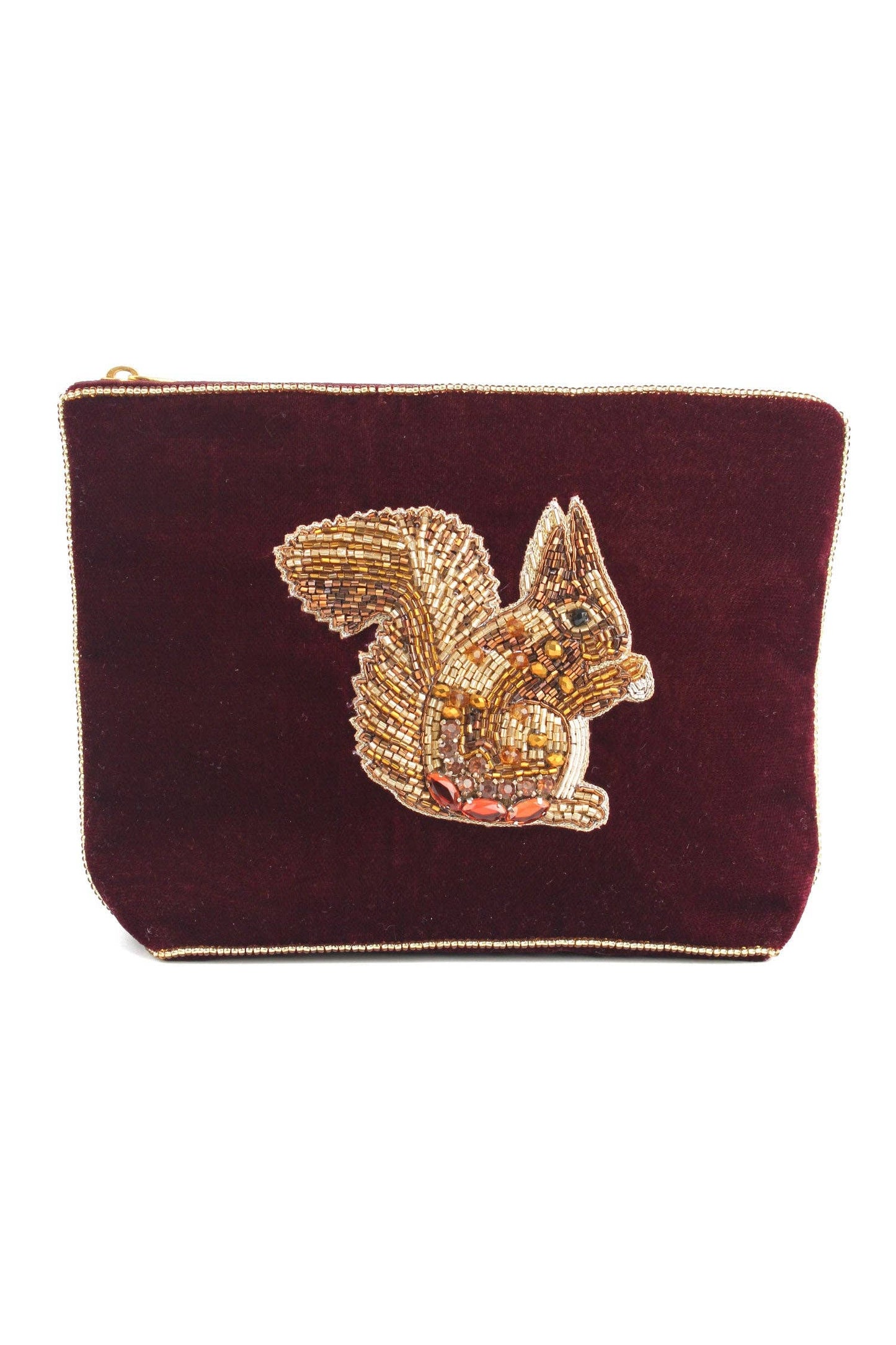 BURGUNDY SQUIRREL MEDIUM VELVET POUCH