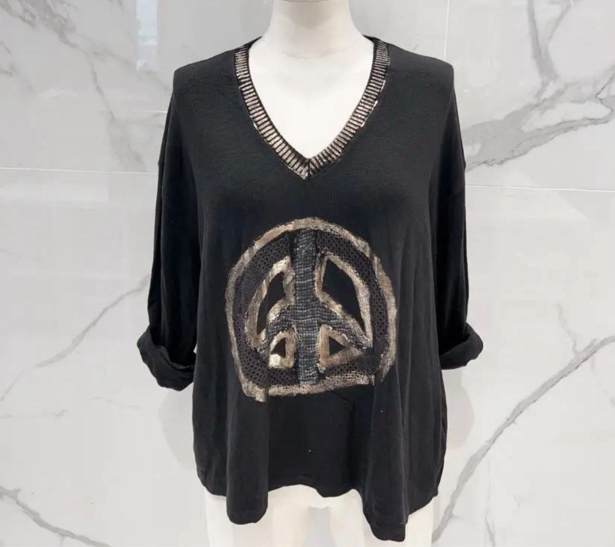 Peace sign embellished 100%cotton long sleeved top up to uk 16