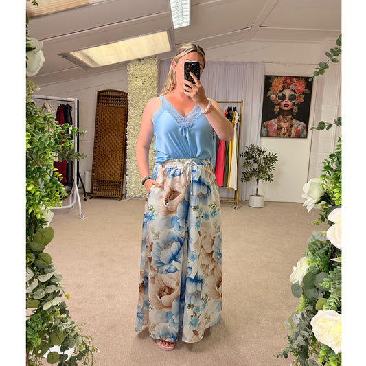 Alissa Silk floral wide leg trousers uk 8-16