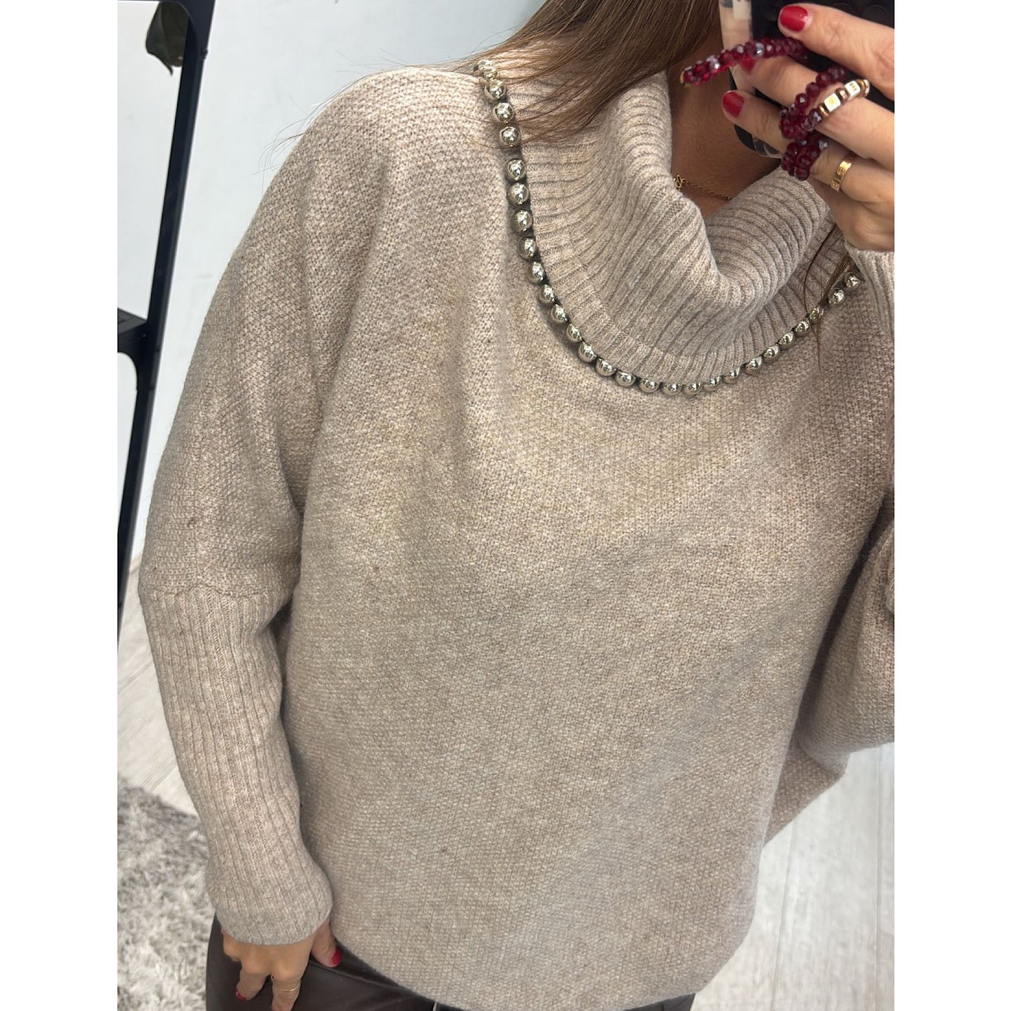 Super soft roll neck stud detailed jumper