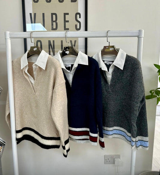 Knitted Collar v neck sweater super warm