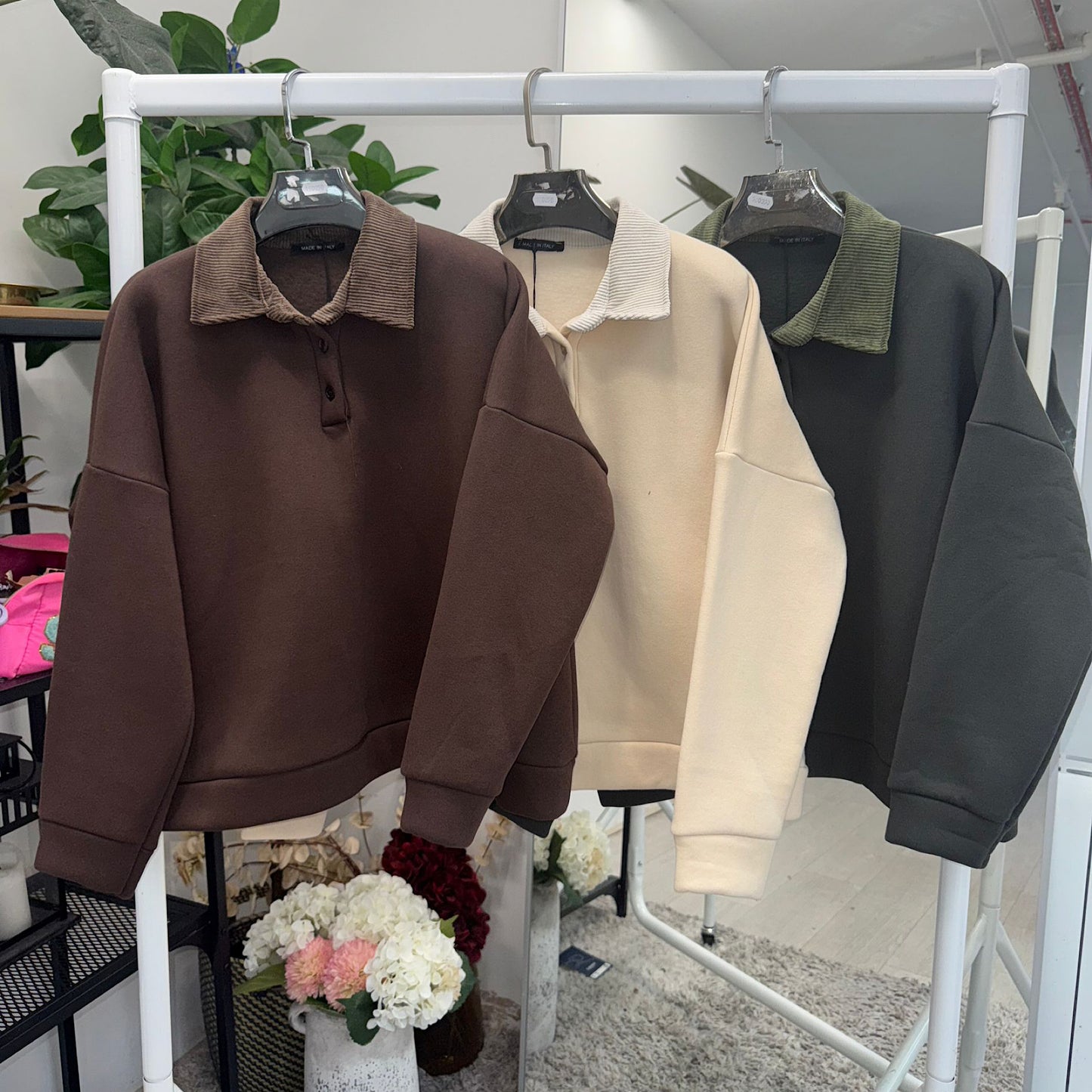 Super soft fleece corduroy collar sweatshirt