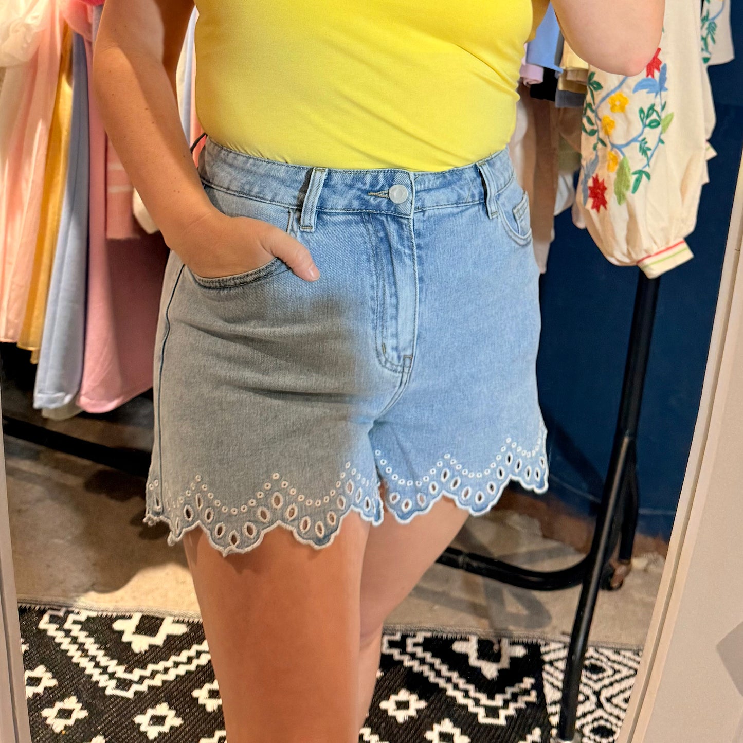 Willow Scalloped Hem High-Rise Denim Shorts