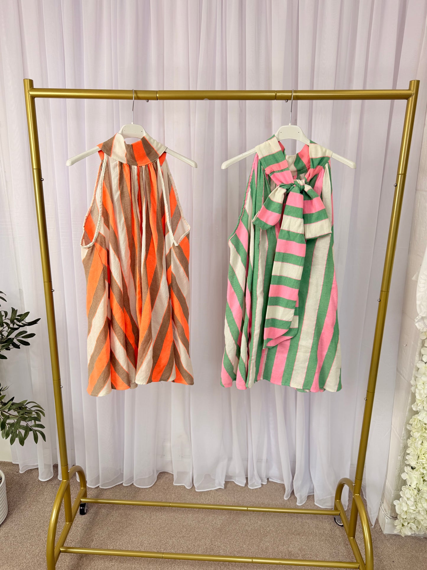 Halter neck striped bow back top