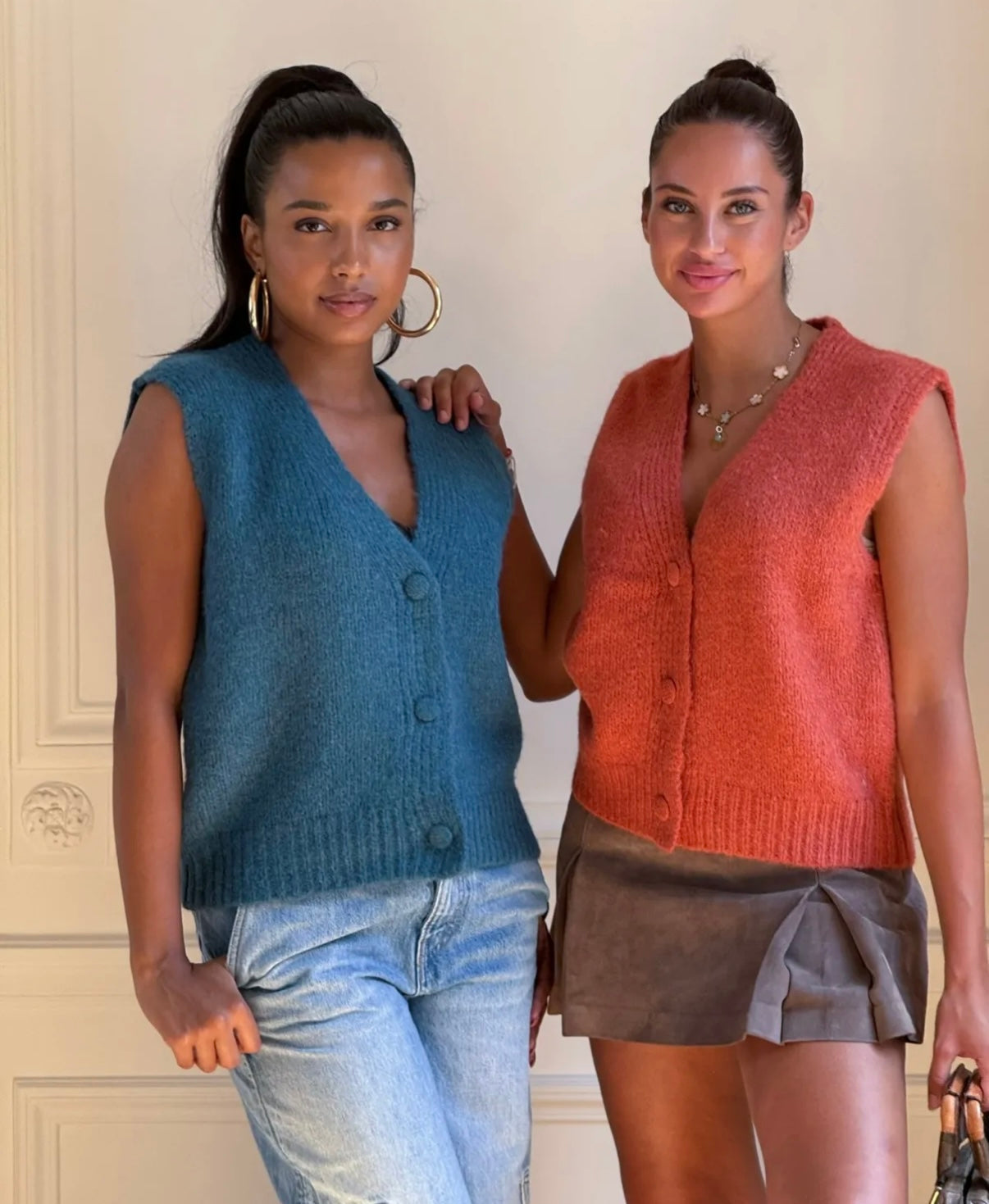 Large button knit waistcoats