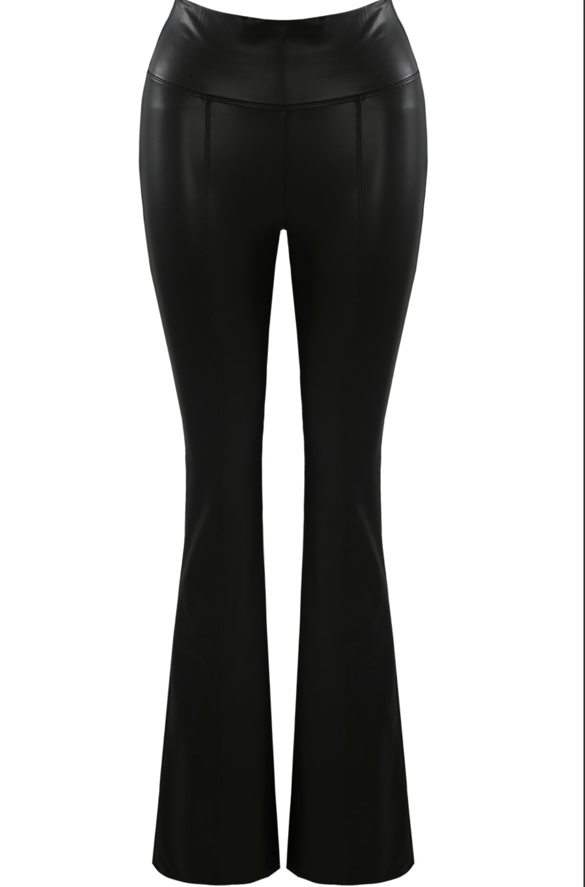 Black wet look flare trousers