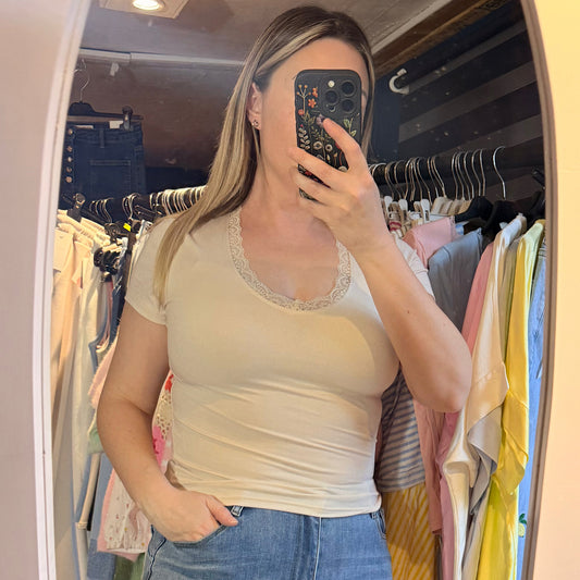 Lace v neck pastel tops