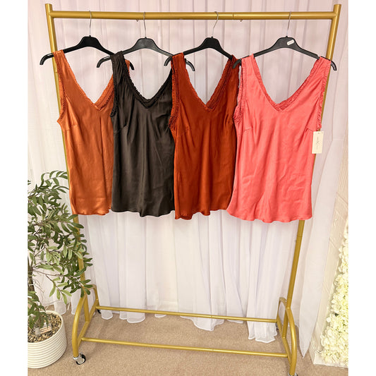 Silk feel frill vest tops