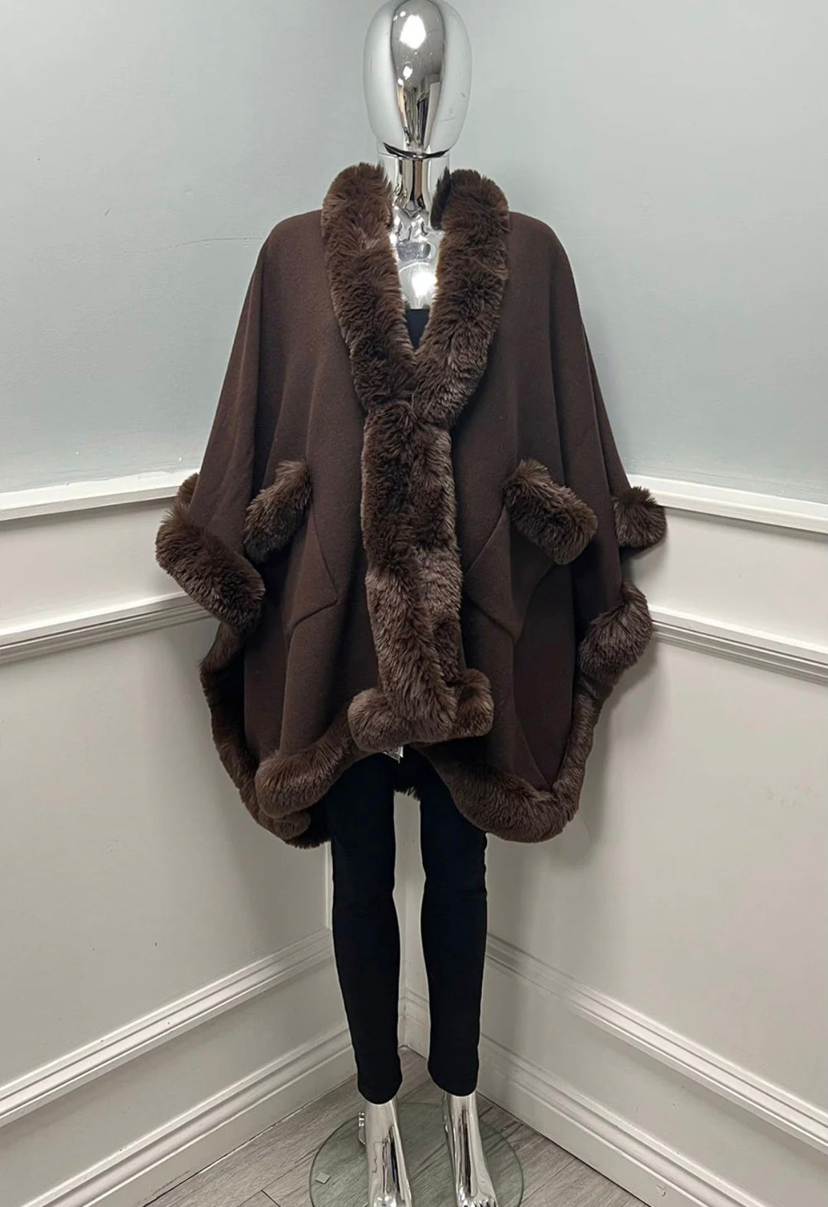 Faux fur poncho