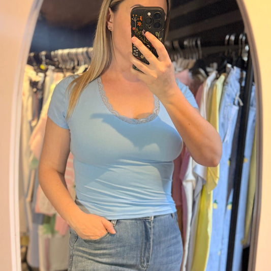 Lace v neck pastel tops