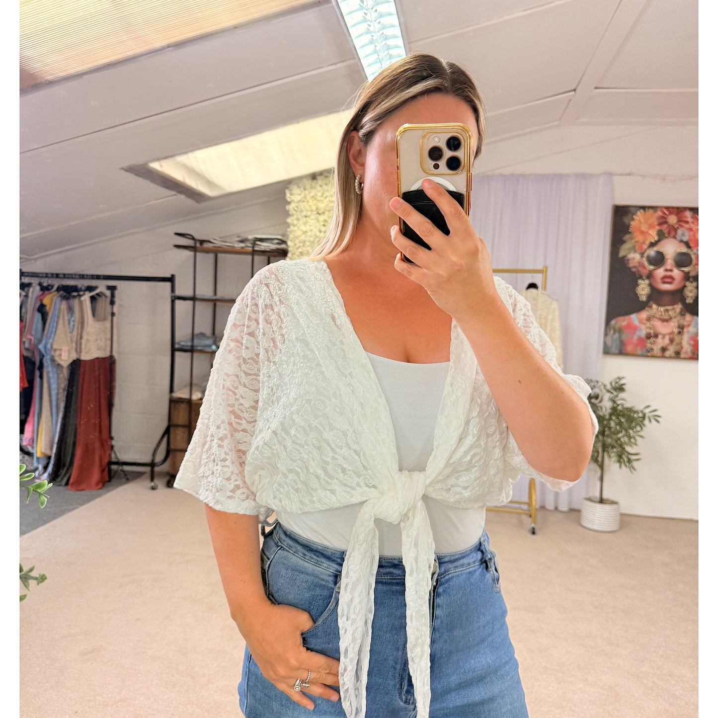 Bolero lace tie front tops