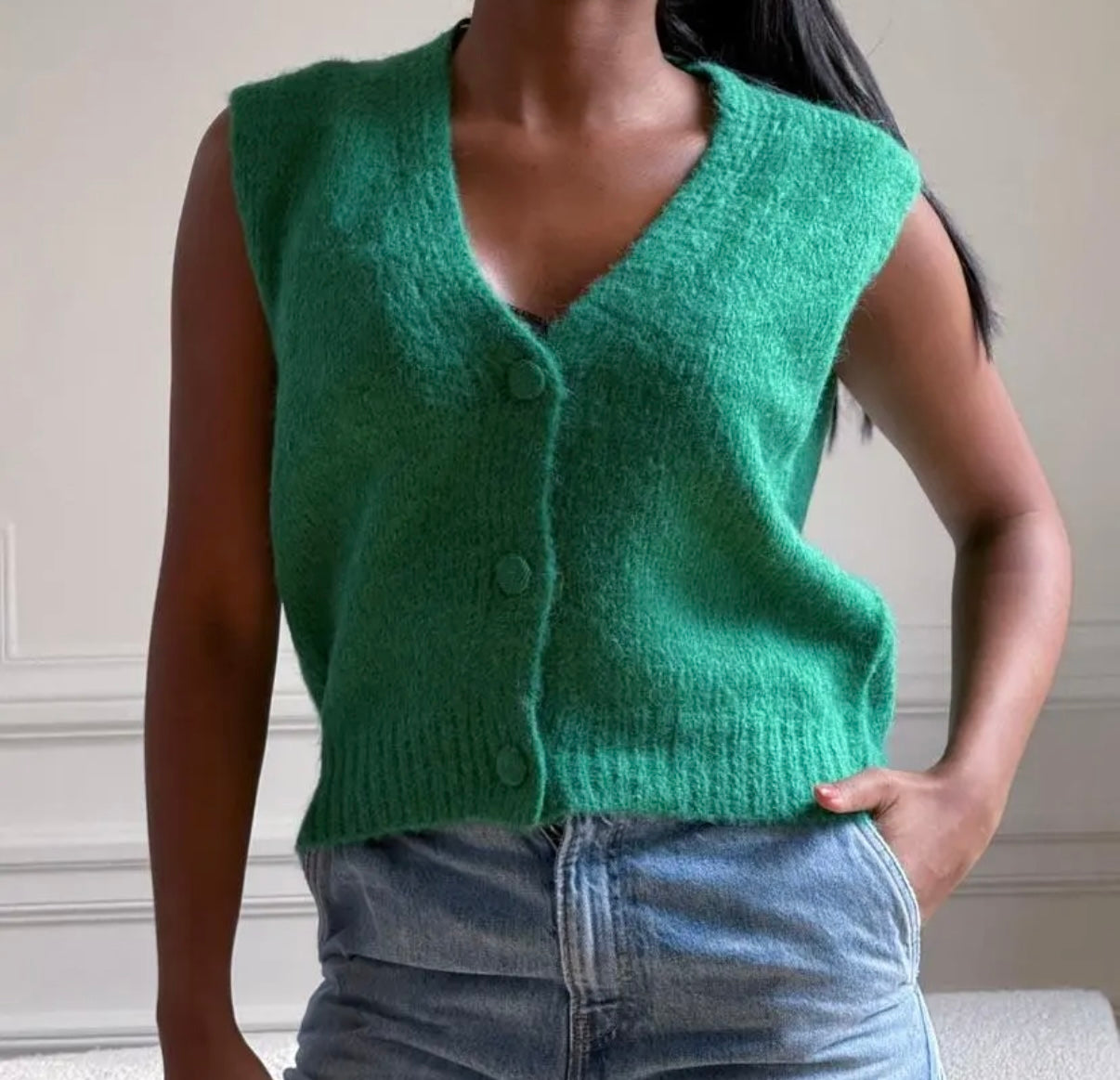 Large button knit waistcoats