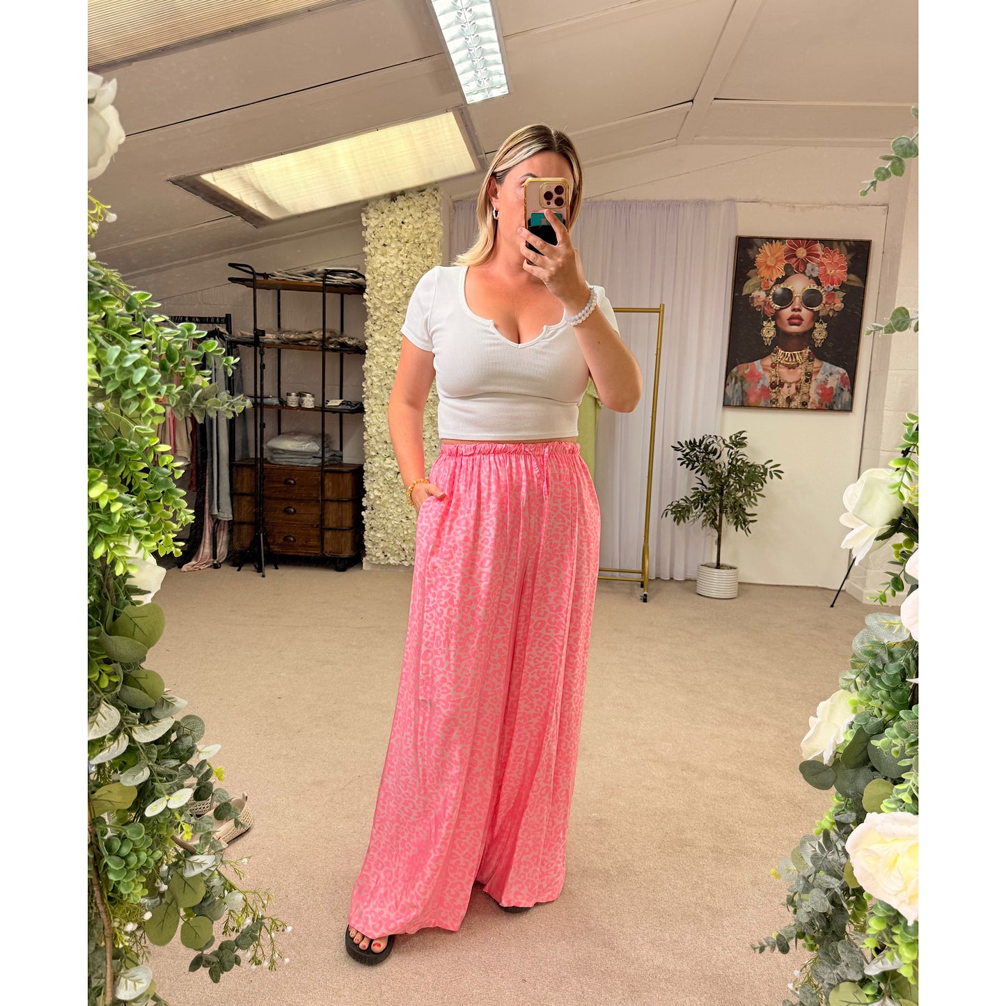 Luna Luxe Silk Feel Leopard Wide Leg Trousers