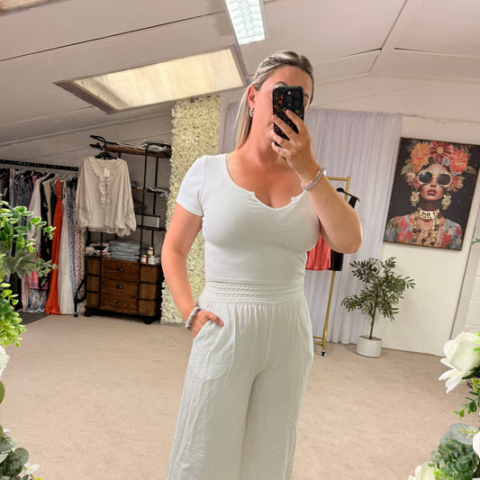 Ribbed stretchy white cotton crop top
