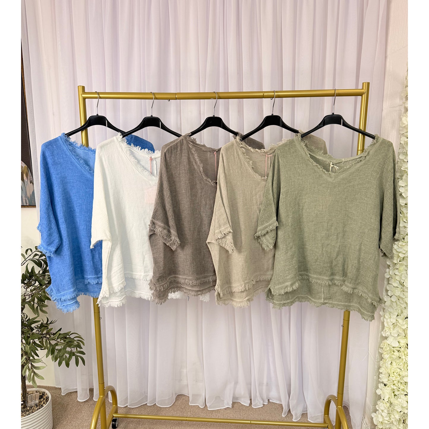 Frayed linen/cotton sugar babe v necks