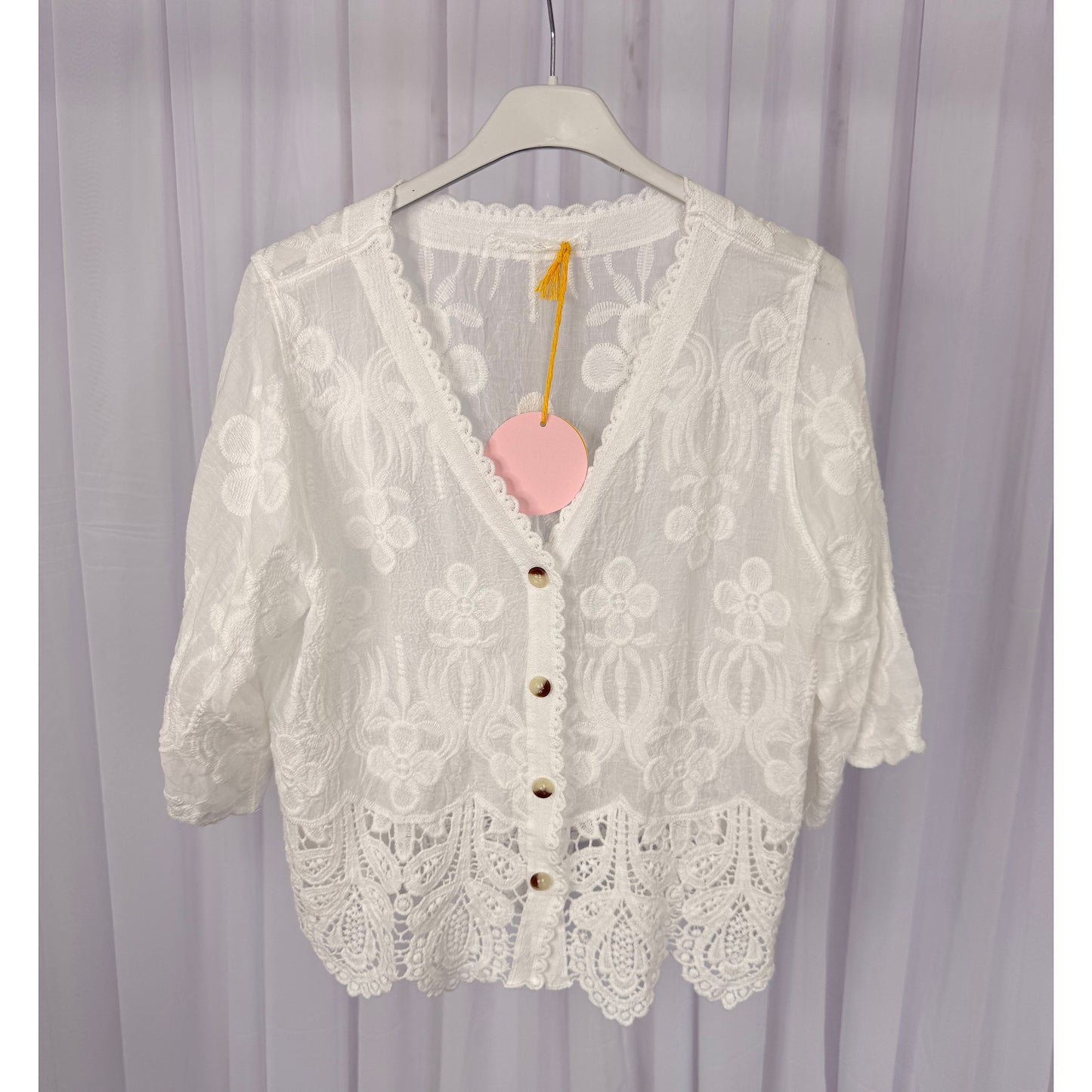 White crochet button cardigan/top