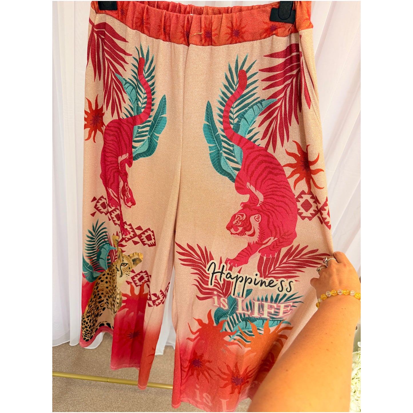 Savannah Shimmer Wide Leg Trousers – Tropical Print