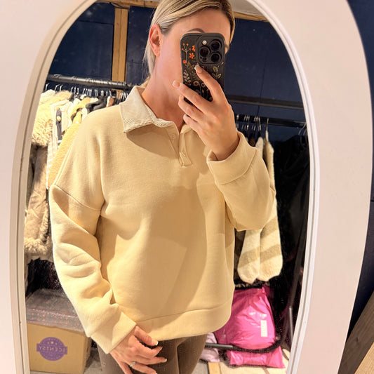 Super soft fleece corduroy collar sweatshirt