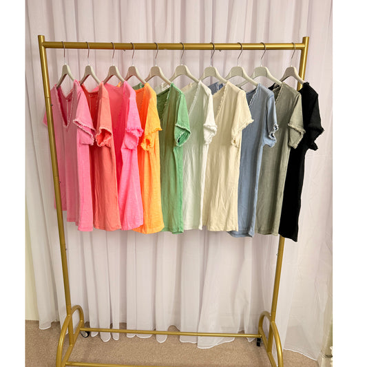 Frayed hem cotton t shirts