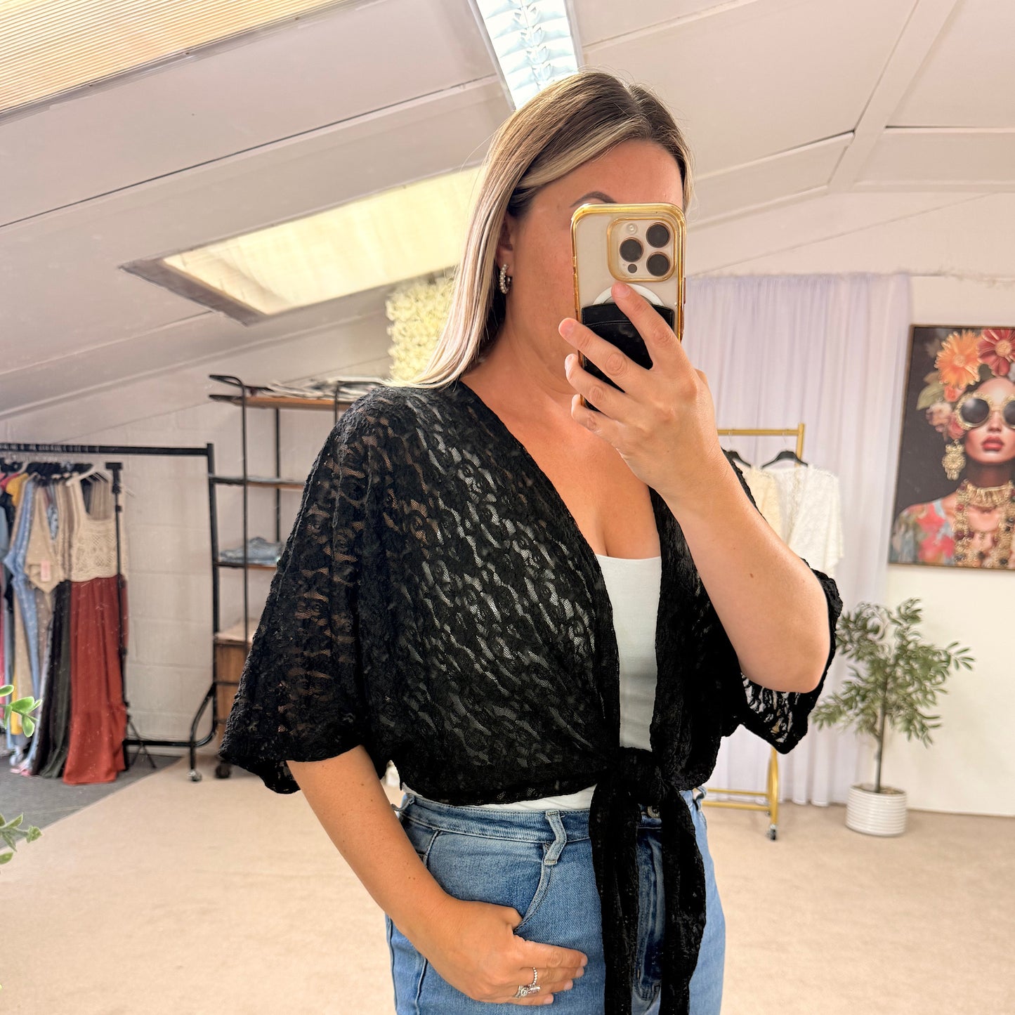 Bolero lace tie front tops