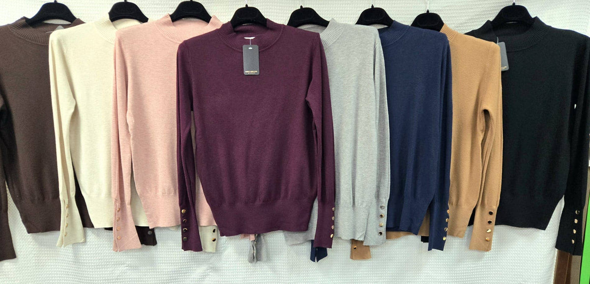 Long sleeeved Gold Button Turtle Neck Fine Knit tops