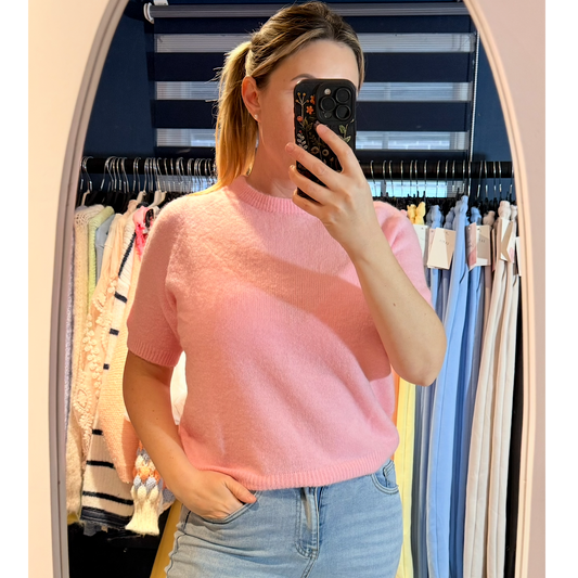 Spring Palette Alpaca Mix Short-Sleeve lightweight Knit tops